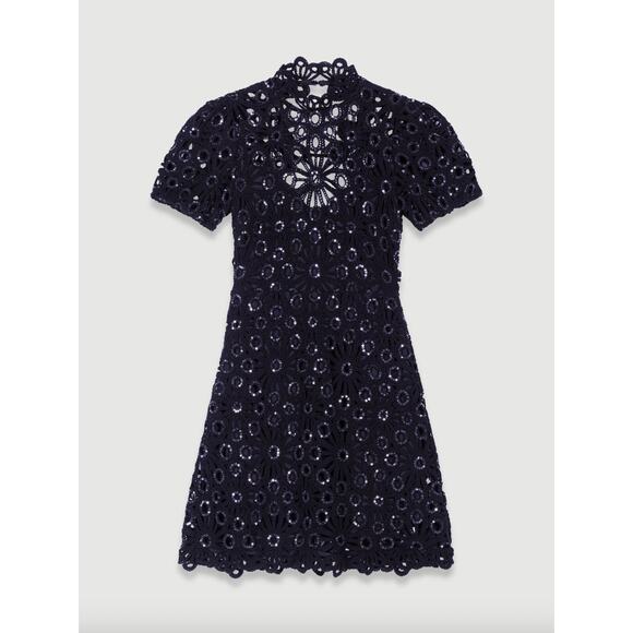 Maje Rozimette Crochet & Sequin Backless Dress Women’s Size FR 40 / US L - Picture 1 of 14